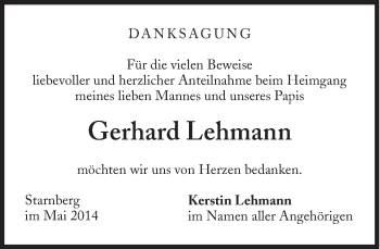 Traueranzeige von Gerhard Lehmann von Süddeutsche Zeitung