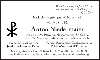 Traueranzeige von Anton Niedermeier von Süddeutsche Zeitung