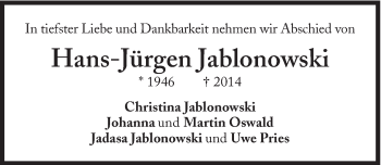 Traueranzeige von Hans-Jürgen Jablonowski von Süddeutsche Zeitung