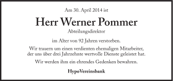 Traueranzeige von Werner Pommer von Süddeutsche Zeitung