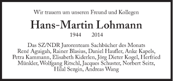 Traueranzeige von Hans-Martin Lohmann von Süddeutsche Zeitung