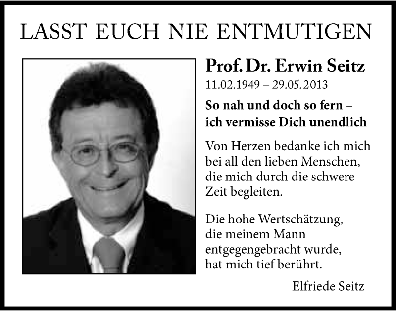  Traueranzeige für Prof. Dr. Erwin Seitz vom 28.05.2014 aus Süddeutsche Zeitung