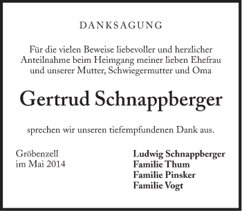 Traueranzeige von Gertrud Schnappberger von Süddeutsche Zeitung