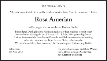 Traueranzeige von Rosa Amerian von Süddeutsche Zeitung