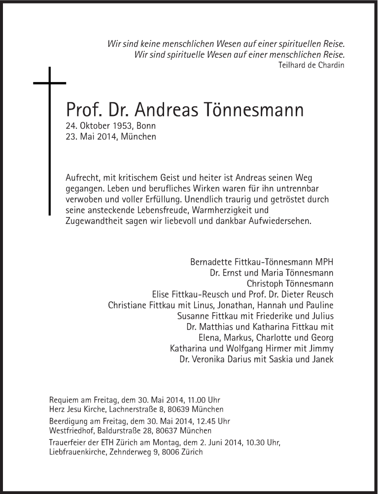  Traueranzeige für Andreas Tönnesmann vom 27.05.2014 aus Süddeutsche Zeitung