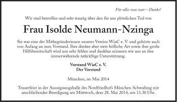 Traueranzeige von Isolde Neumann-Nzinga von Süddeutsche Zeitung