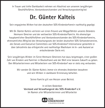 Traueranzeige von Günter Kalteis von Süddeutsche Zeitung