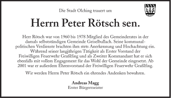 Traueranzeige von Peter Rötsch von Süddeutsche Zeitung