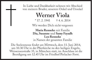 Traueranzeige von Werner Viola von Süddeutsche Zeitung