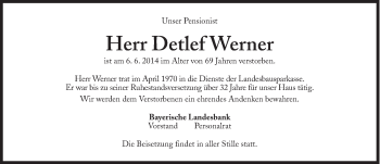 Traueranzeige von Detlef Werner von Süddeutsche Zeitung