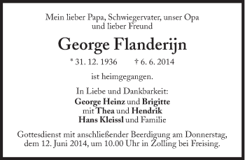 Traueranzeige von George Flanderijn von Süddeutsche Zeitung