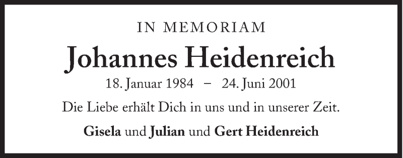  Traueranzeige für Johannes Heidenreich vom 24.06.2014 aus Süddeutsche Zeitung