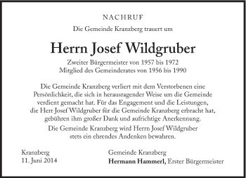 Traueranzeige von Josef Wildgruber von Süddeutsche Zeitung