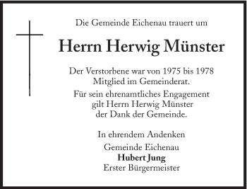 Traueranzeige von Herwig Münster von Süddeutsche Zeitung