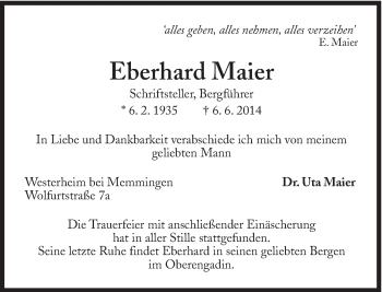 Traueranzeige von Eberhard Maier von Süddeutsche Zeitung