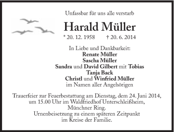 Traueranzeige von Harald Müller von Süddeutsche Zeitung