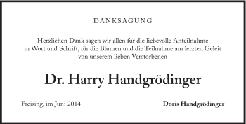 Traueranzeige von Harry Handgrödinger von Süddeutsche Zeitung