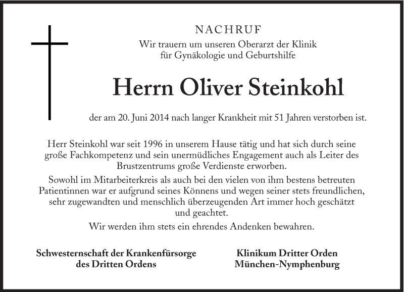  Traueranzeige für Oliver Steinkohl vom 28.06.2014 aus Süddeutsche Zeitung