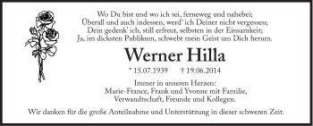 Traueranzeige von Werner Hilla von Süddeutsche Zeitung