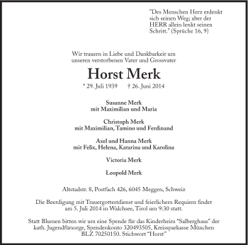 Traueranzeige von Horst Merk von Süddeutsche Zeitung