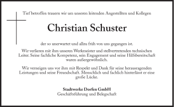 Traueranzeige von Christian Schuster von Süddeutsche Zeitung