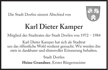 Traueranzeige von Karl Dieter Kamper von Süddeutsche Zeitung