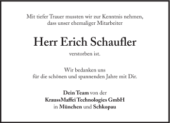 Traueranzeige von Erich Schaufler von Süddeutsche Zeitung