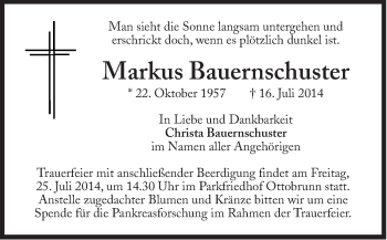 Traueranzeige von Markus Bauernschuster von Süddeutsche Zeitung