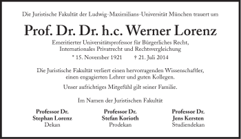 Traueranzeige von Werner Lorenz von Süddeutsche Zeitung