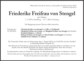 Traueranzeige von Friederike Freifrau von Stengel von Süddeutsche Zeitung