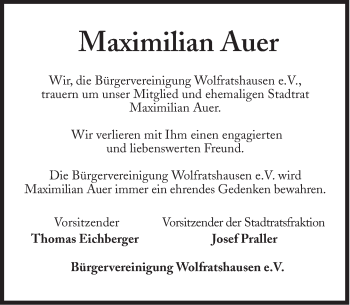 Traueranzeige von Maximilian Auer von Süddeutsche Zeitung