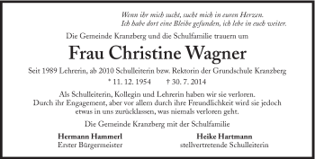 Traueranzeige von Christine Wagner von Süddeutsche Zeitung