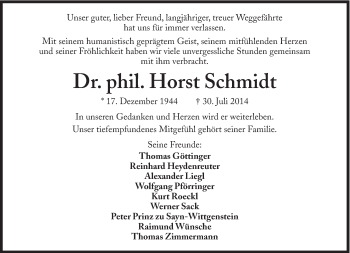 Traueranzeige von Dr. phil. Horst Schmidt von Süddeutsche Zeitung