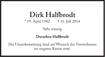 Traueranzeige von Dirk Halfbrodt von Süddeutsche Zeitung