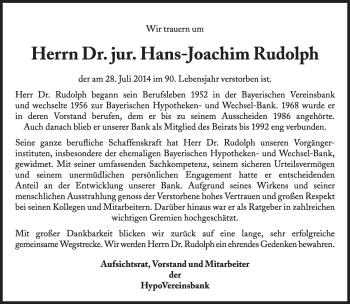 Traueranzeige von Hans-Joachim Rudolph von Süddeutsche Zeitung