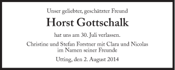 Traueranzeige von Horst Gottschalk von Süddeutsche Zeitung