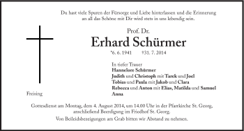 Traueranzeige von Prof. Dr. Erhard Schürmer von Süddeutsche Zeitung