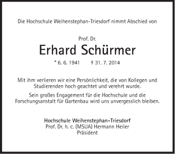 Traueranzeige von Prof. Dr. Erhard  Schürmer von Süddeutsche Zeitung