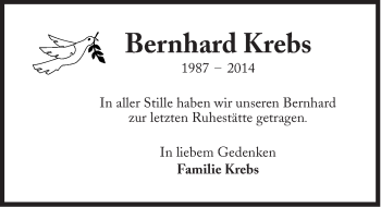 Traueranzeige von Bernhard Krebs  von Süddeutsche Zeitung