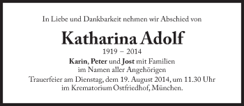 Traueranzeige von Katharina Adolf von Süddeutsche Zeitung