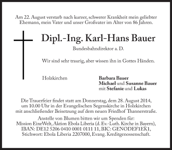 Traueranzeige von Karl-Hans Bauer von Süddeutsche Zeitung