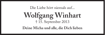 Traueranzeige von Wolfgang Winhart von Süddeutsche Zeitung