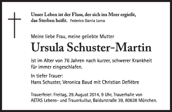 Traueranzeige von Ursula Schuster-Martin von Süddeutsche Zeitung