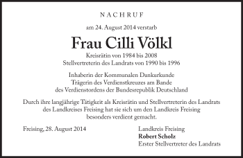Traueranzeige von Cilli Völkl von Süddeutsche Zeitung