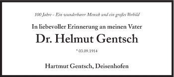 Traueranzeige von Helmut Gentsch von Süddeutsche Zeitung