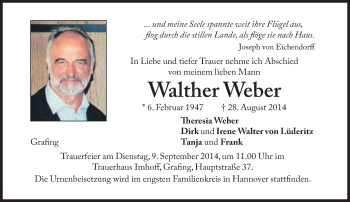 Traueranzeige von Walther Weber von Süddeutsche Zeitung