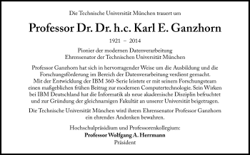 Traueranzeige von Karl E. Ganzhorn von Süddeutsche Zeitung