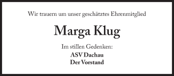 Traueranzeige von Marga Klug von Süddeutsche Zeitung