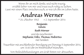 Traueranzeige von Andreas Werner von Süddeutsche Zeitung