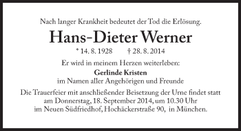 Traueranzeige von Hans-Dieter Werner von Süddeutsche Zeitung